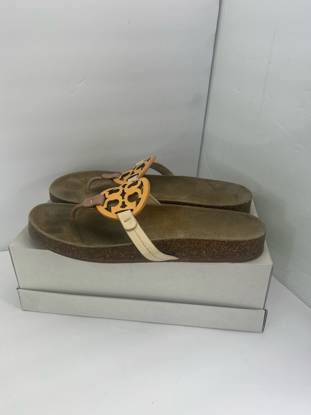 TORY BURCH MILLER CLOUD SANDALS CREAM/CARAMEL COLORS, LEATHER TOP, MILTI CORK 11 - Picture 6 of 17